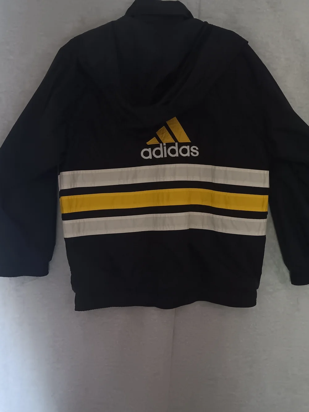 Vintage Adidas Men's Black Track Jacket with Yellow & White Accents